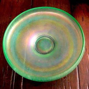 Vintage candy dish glass metallic colors iridescent green
